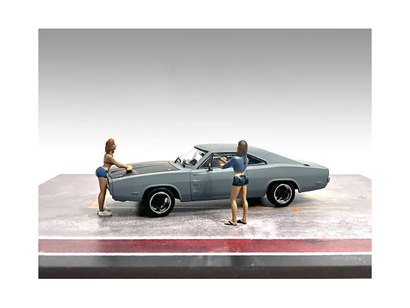 Left. American Diorama - "Car Wash Girls" Set 2 Jessica and Jennifer 2 Piece Figure Set for 1/43 Scale Models by American Diorama - Multi.