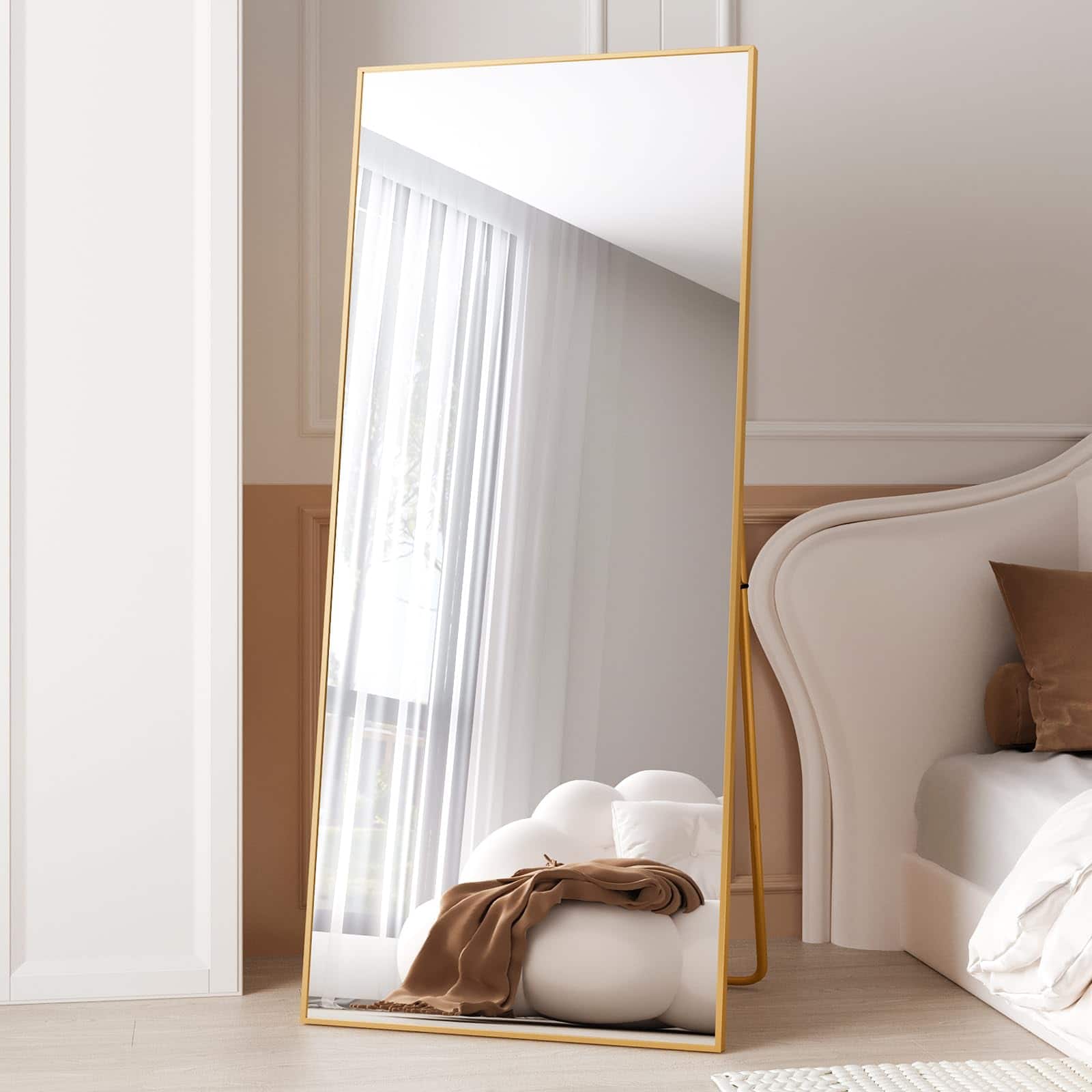 Cedar Assembly - 65"x22" Full Length Mirror With Stand Aluminum Rectangle Body Tempered Hanging Leaning Standing Wall Moun - Gold-71"L x 32"W