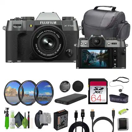 FUJIFILM X-T50 ASPHERICAL FUJINON LENS 052 SUPER PZ I EBC MCS C OIS M 1 XC 1:3.5-5.6 15-45mm - AL - UITIM 12M 11M a - SP XC 64 GB FUJIFILM gnds as EA I