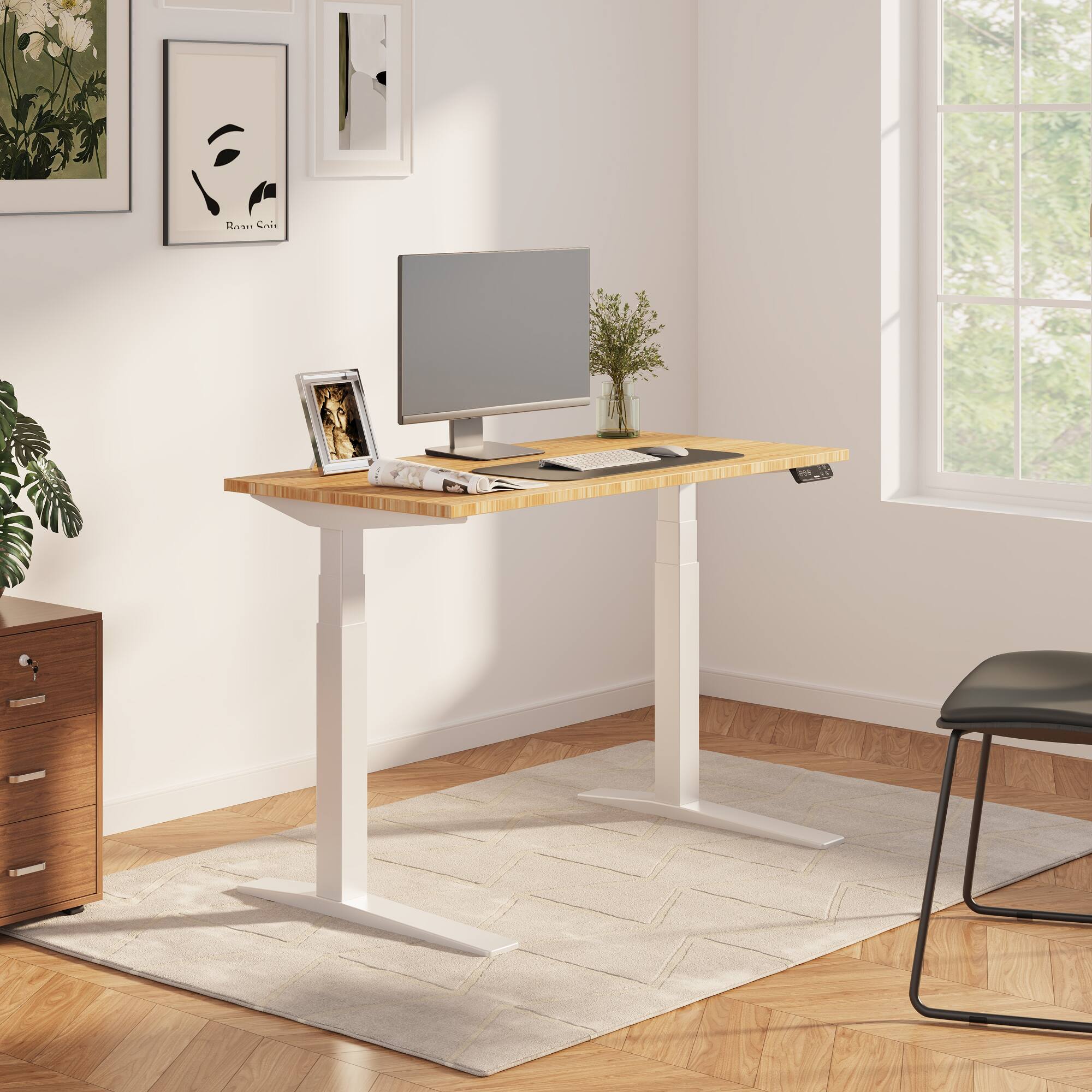 Alt View 4. FlexiSpot - FlexiSpot E7Pro 48''W Electric Adjustable Standing Desk, Bamboo/White - Bamboo.