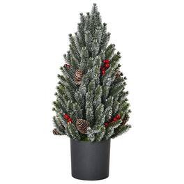 BreeBe - 18 ft Tall Unlit Miniature Snow-Flocked Tabletop Artificial Christmas Tree - Green