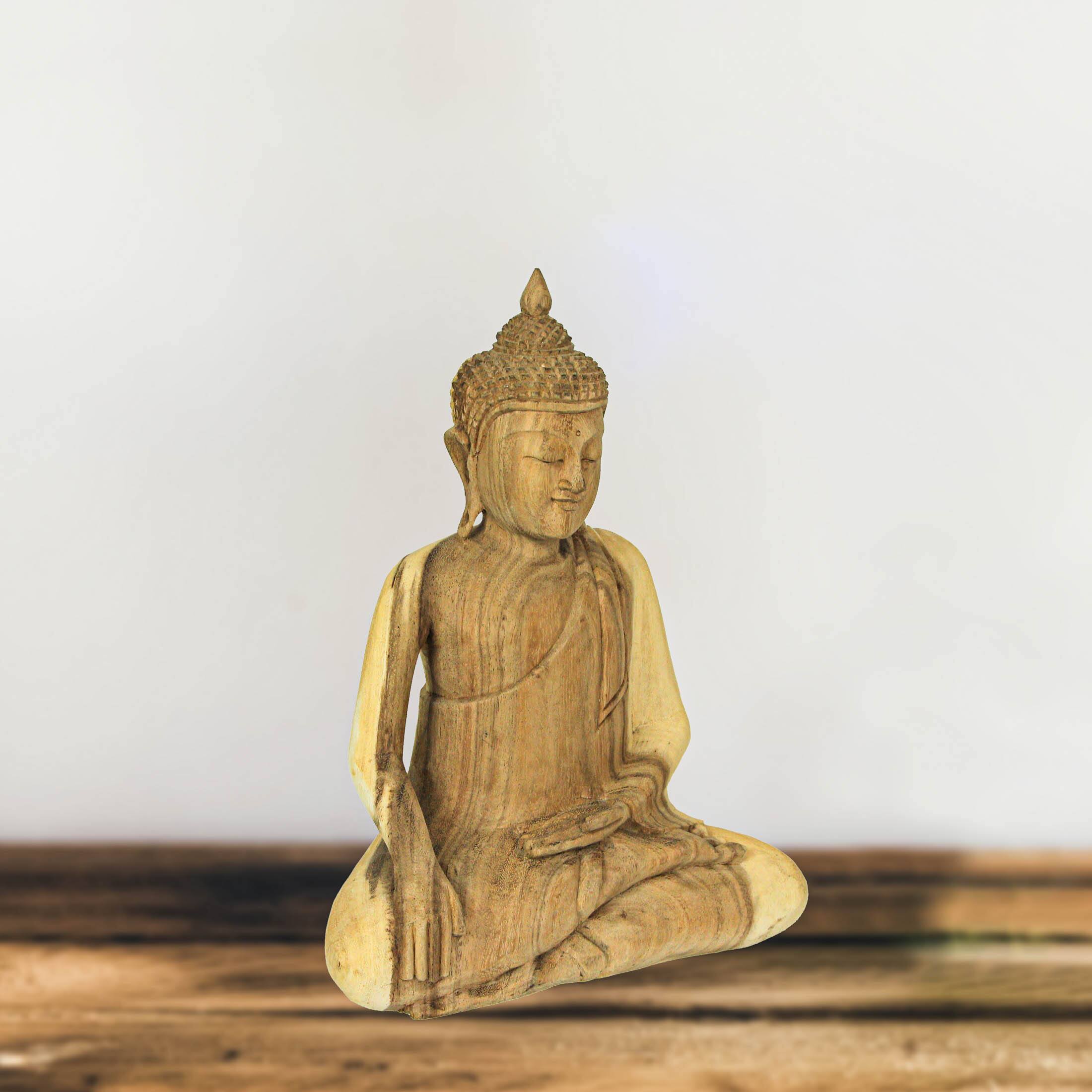 Alt View 4. Contrast Inc. - 13 Inch Wooden Hand Carved Sitting Buddha Sculpture Zen Home Decor Meditation Art - Brown.