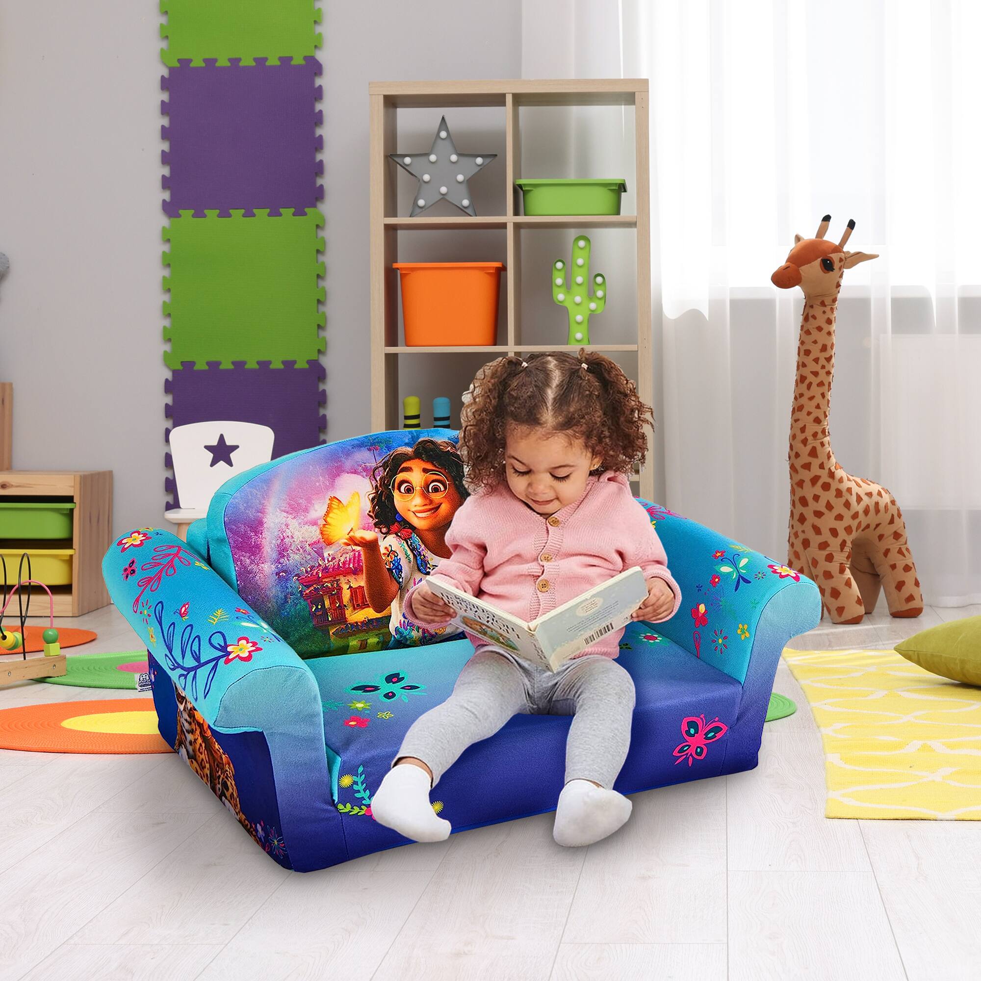 Alt View 2. Marshmallow Furniture - Marshmallow Furniture Kids 2-in-1 Flip Open Foam Compressed Sofa Bed, Encanto - Encanto.