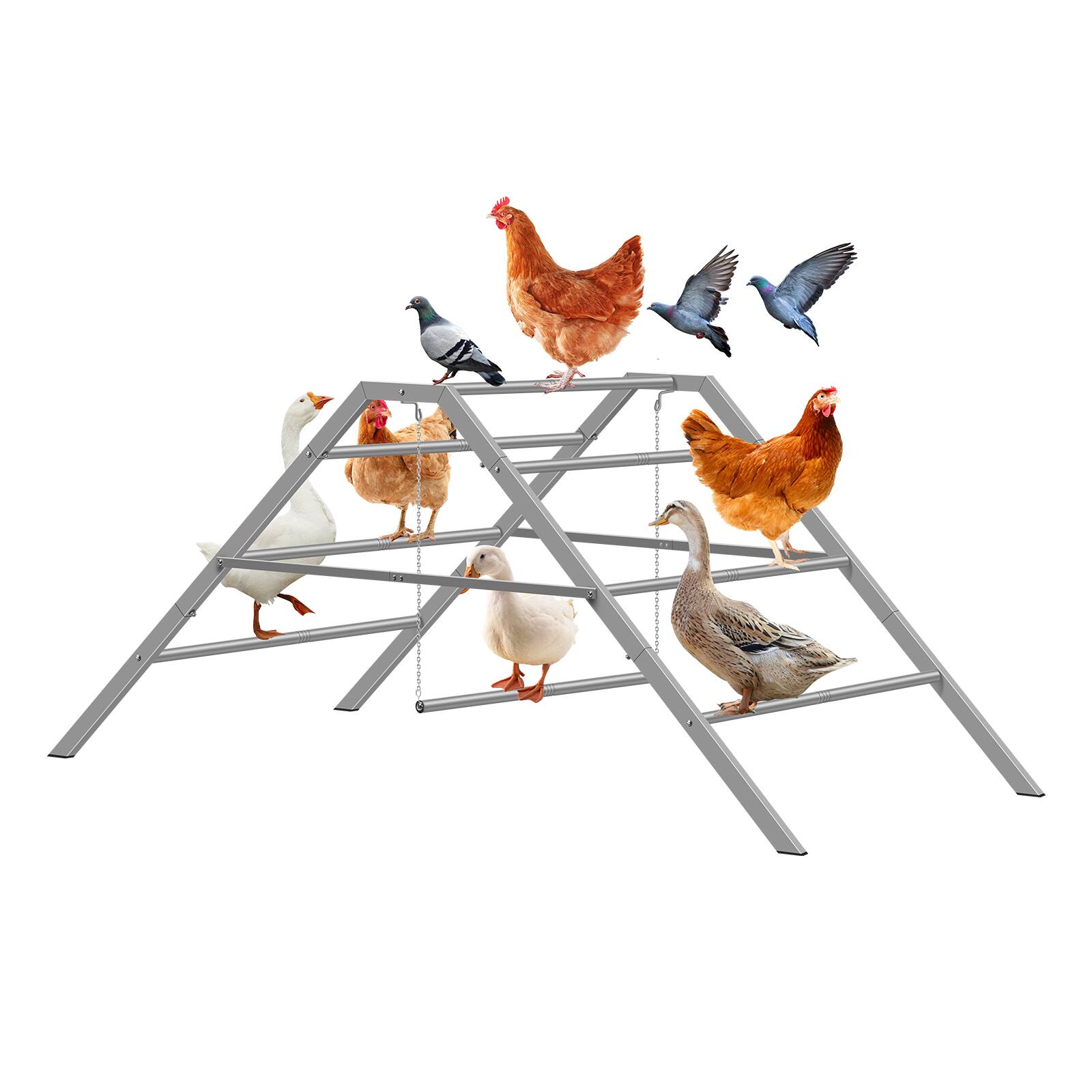 Alt View 1. Oumilen - A-Frame Metal Chicken Perch Ladder with 2 Hanging Swings, Large Poultry Roost Play Stand for Chickens Ducks Pigeons - Gray.