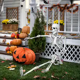 Costway - 5.4ft Halloween Skeleton Life Size Realistic Full Body Hanging w/ Movable Joints Advent Calendar - Grayish White