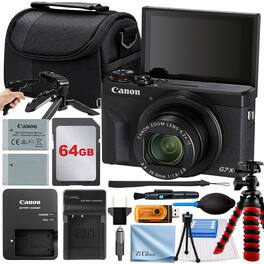 Canon - PowerShot G7 X Mark III Camera with 64GB Card + Case + Tripod + Pistol Grip + ZeeTech Pro - Black