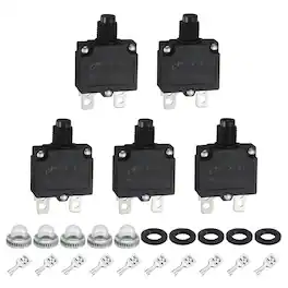 Unique Bargains - 5pcs 15A Thermal Circuit Breaker, 125/250V AC,32V DC, Manual Reset Push Button, Waterproof Caps, Quick Connect X-B1 - Black