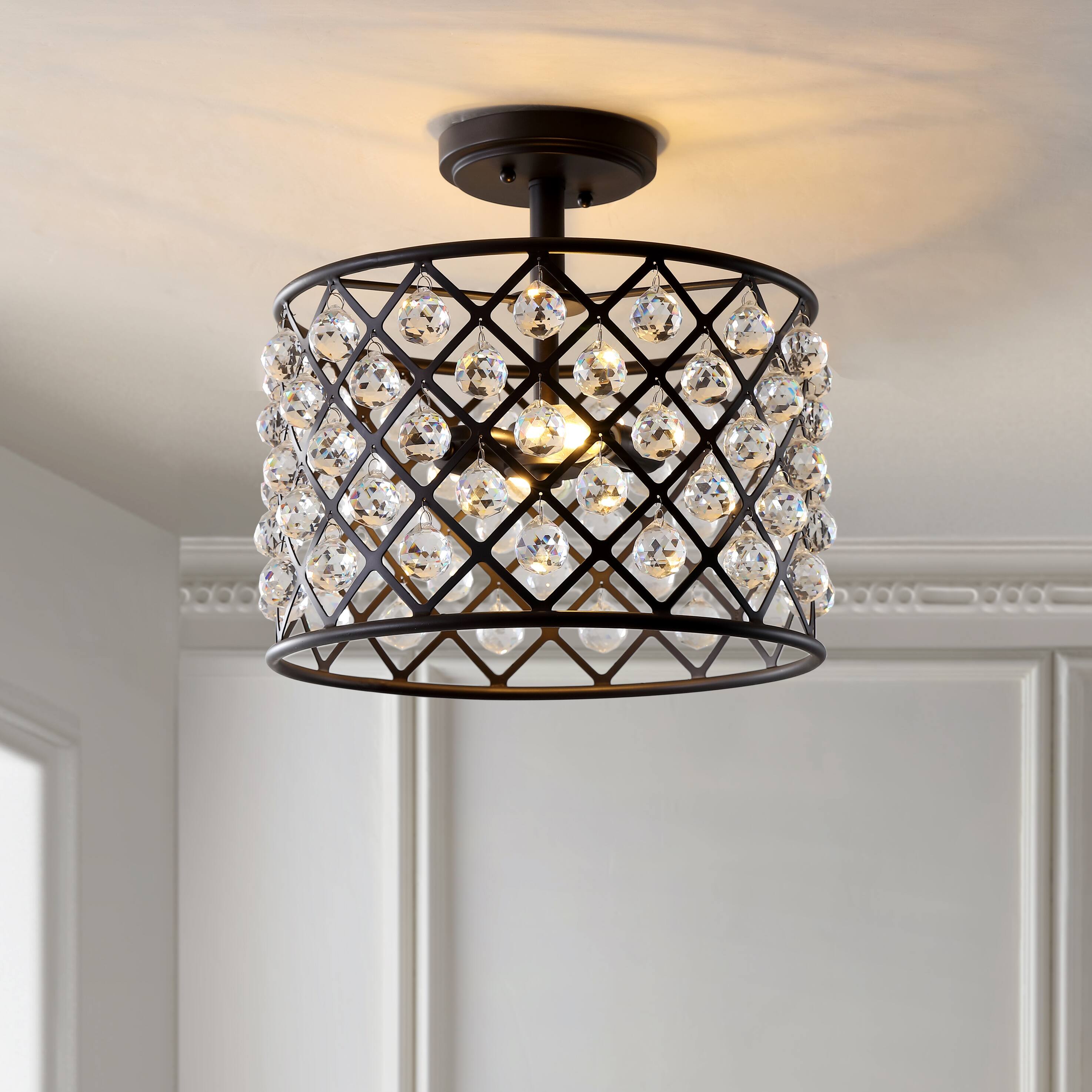 Alt View 1. Jonathan Y - Gabrielle 14.5" Crystal/Metal LED Semi-Flush Mount, Oil Rubbed Bronze - Oil Rubbed Bronze.