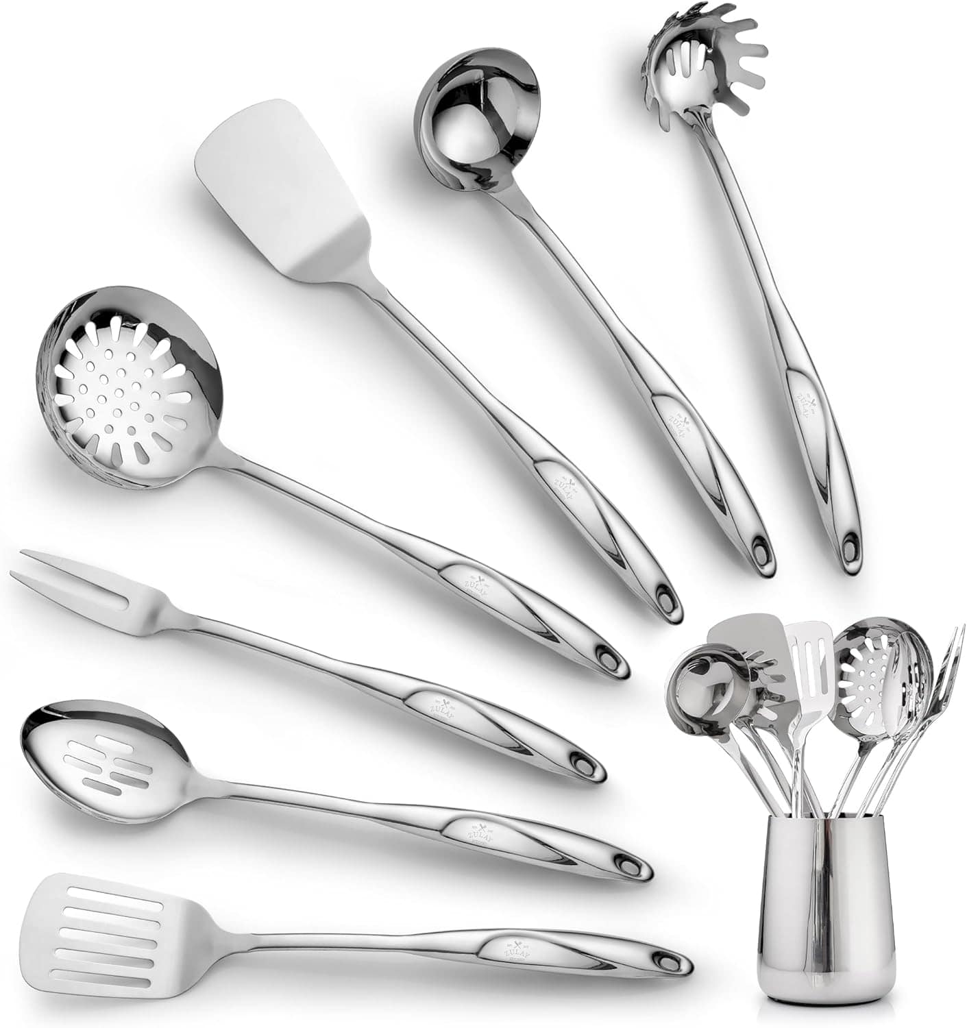 Zulay Kitchen - Stainless Steel Cooking Utensil (8 Piece Set) - Silver