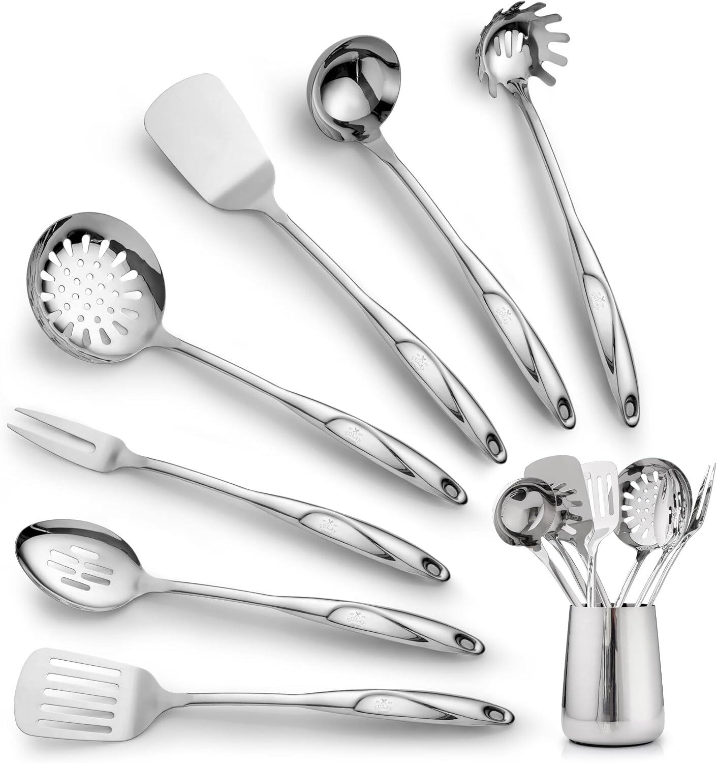 Front. Zulay Kitchen - Zulay Kitchen Stainless Steel Cooking Utensil (8 Piece Set) - Silver.