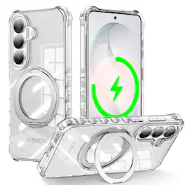 Dteck - Frosted Magnetic Case for Samsung Galaxy S26+/S26 Plus,Shockproof Non-Slip Grip Metal Stand Shell,Slim Rugged Cover - Clear