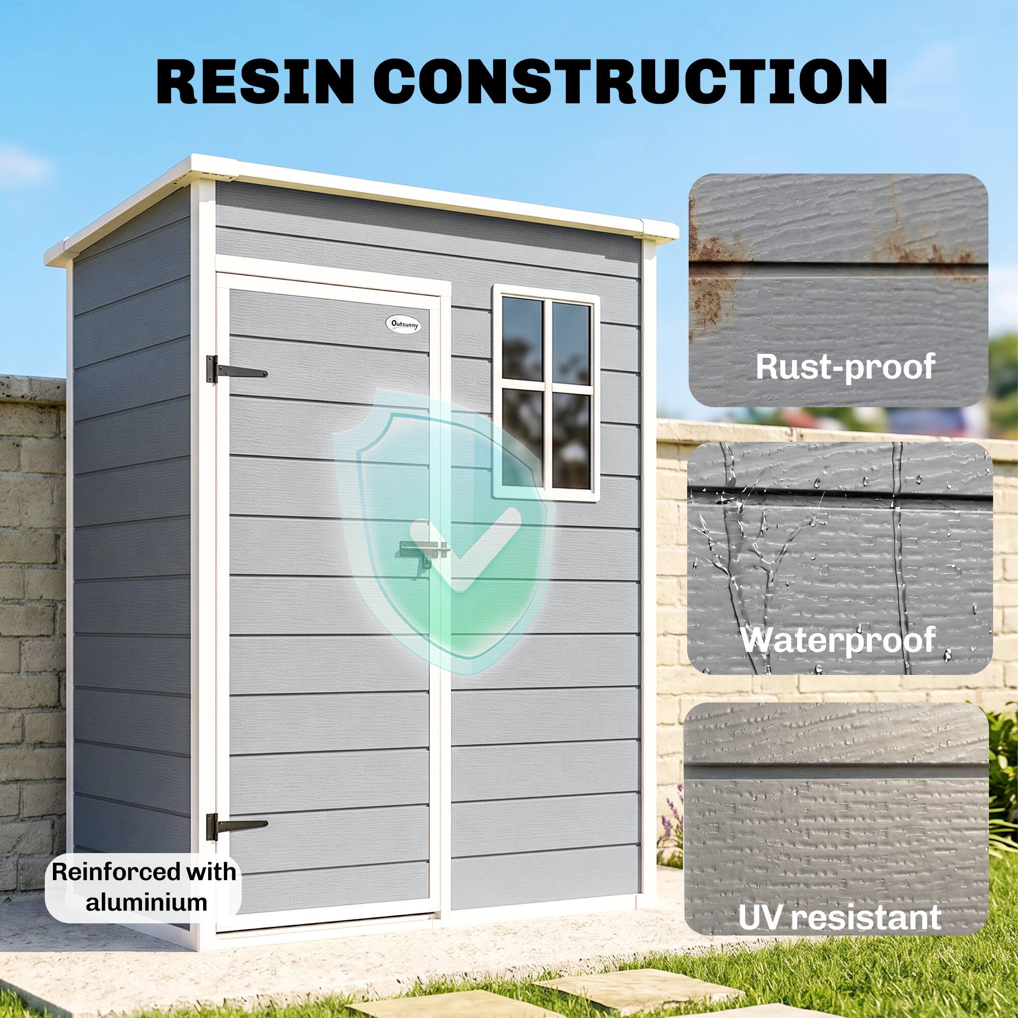 RESIN CONSTRUCTION

- Rust-proof
- Waterproof
- UV resistant
- Reinforced with aluminium