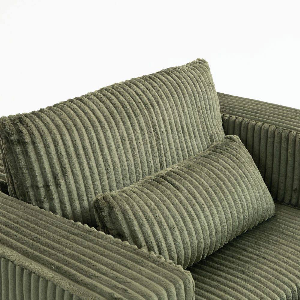 Alt View 2. Kadyn - Oversized All-Foam Corduroy Lounge Chair with Ottoman, Modular Floor Couch, Compressed & Easy Assembly - Green.