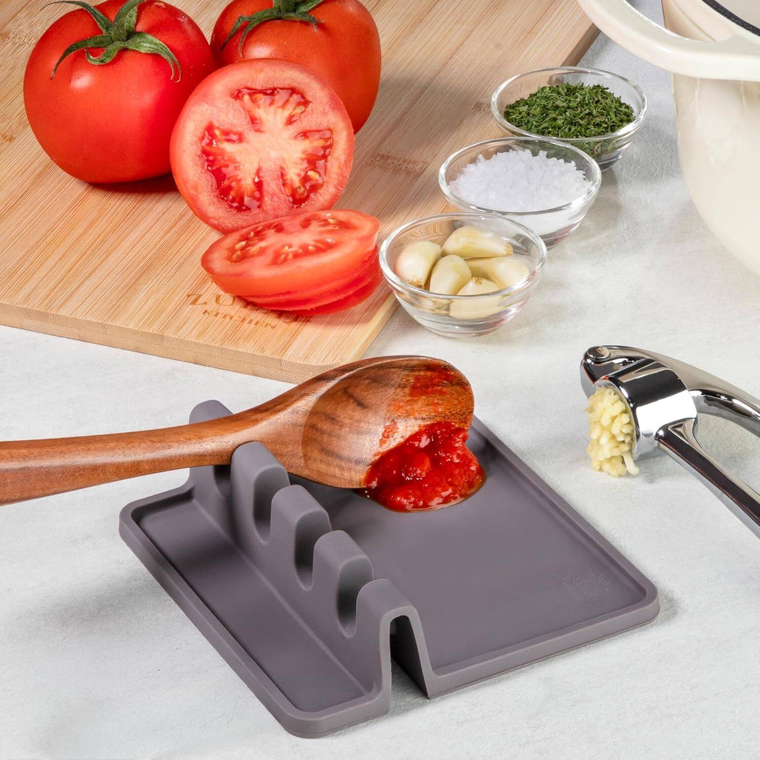 Alt View 4. Zulay Kitchen - Zulay Kitchen Silicone Utensil Rest with Drip Pad for Multiple Utensils - Heat-Resistant & Spoon Holder for Stove Top - Gray.