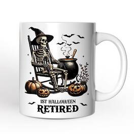 OrnamentallyYou - Funny Retired Skeleton Mug, Halloween Mug Gift - White