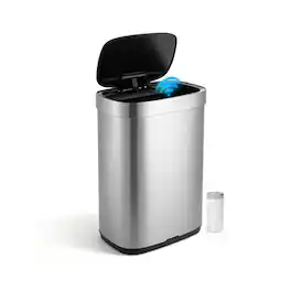 Innovaze - 13-Gallon Touchless Motion Sensor Trash Can with Bonus Trash Bags, Stainless Steel Kitchen Garbage Can - Silver