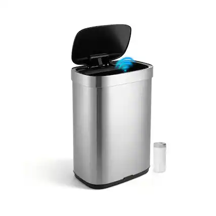 Front. Innovaze - 13-Gallon Touchless Motion Sensor Trash Can with Bonus Trash Bags, Stainless Steel Kitchen Garbage Can - Silver.
