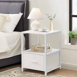 Hivvago - Set of 2 - Modern Metal Wood Side End Table Nightstand with Storage Drawer - White