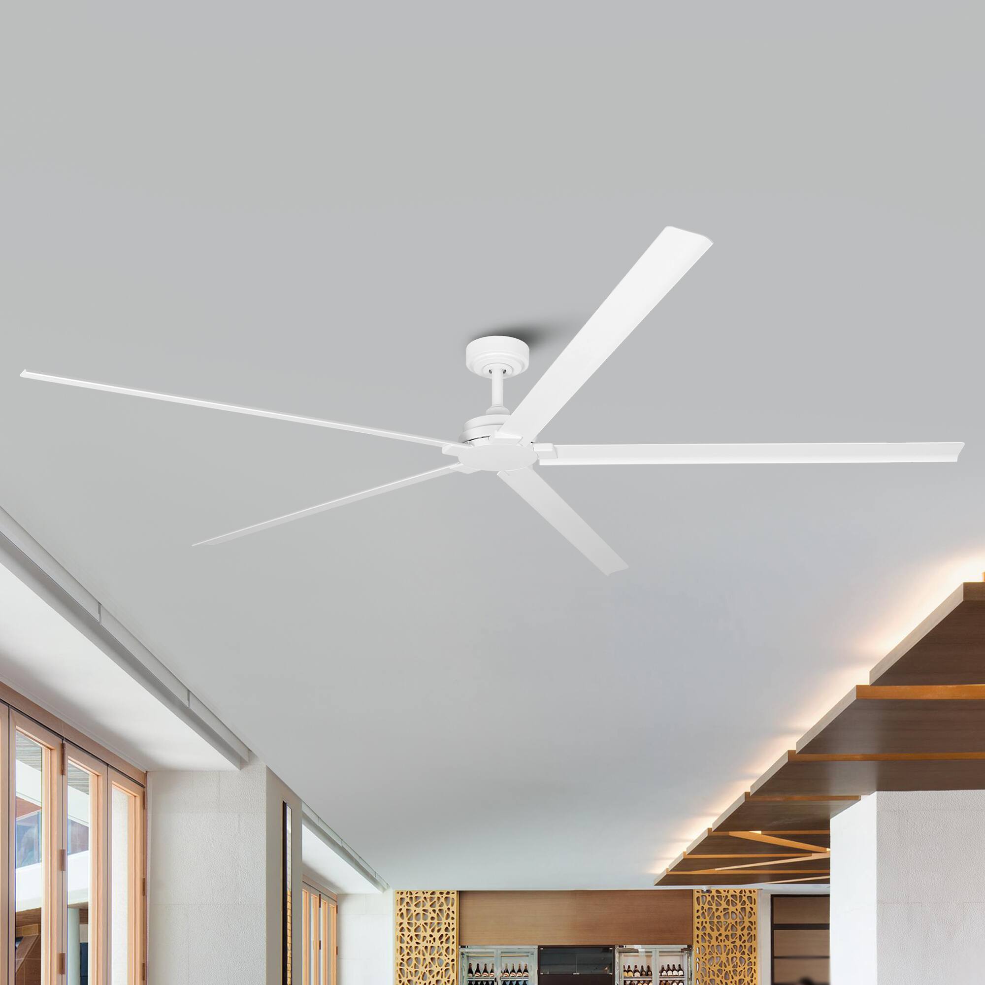 Left. Parrot Uncle - 84-Inch Wet-Rated Outdoor Aluminum Ceiling Fan with 6-Speed DC Motor & Remote – Ideal for Patios, Gazebos - White.