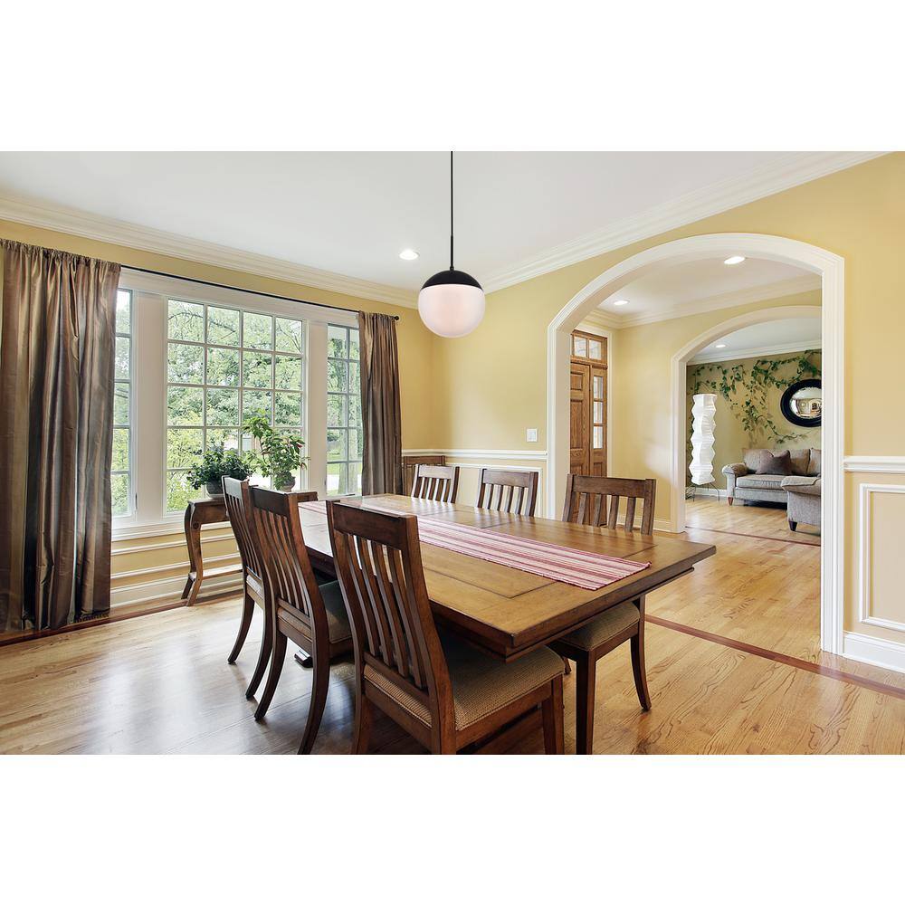 Angle. Living District - Eclipse 1 Light Black Pendant With Frosted White Glass - Black And Frosted White.