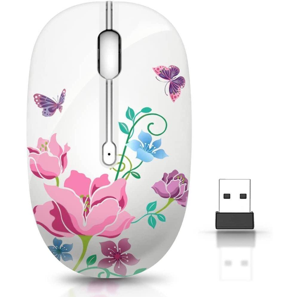 Cedar Assembly - Wireless Mouse With Nano Receiver For Pc Laptop Notebook Computer Macbook Less Noise Portable Mobile - Wireless - butterfly