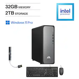 HP - Upgraded - OmniDesk Slim Desktop (Intel 300, 32GB, 2TB SSD, Intel UHD 710, WiFi 6, Bluetooth 5.4, Win 11 Pro) w/USB Hub - Meteor Silver