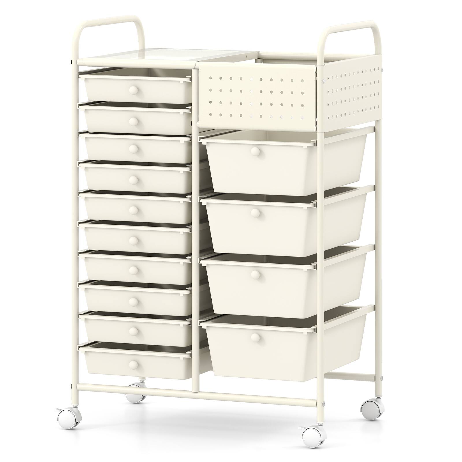 Costway - 14-Drawer Art & Craft Storage Carts with Pegboard, 2 Locking Brakes, Metal Frame for Home - White price history on PriceWatchPro