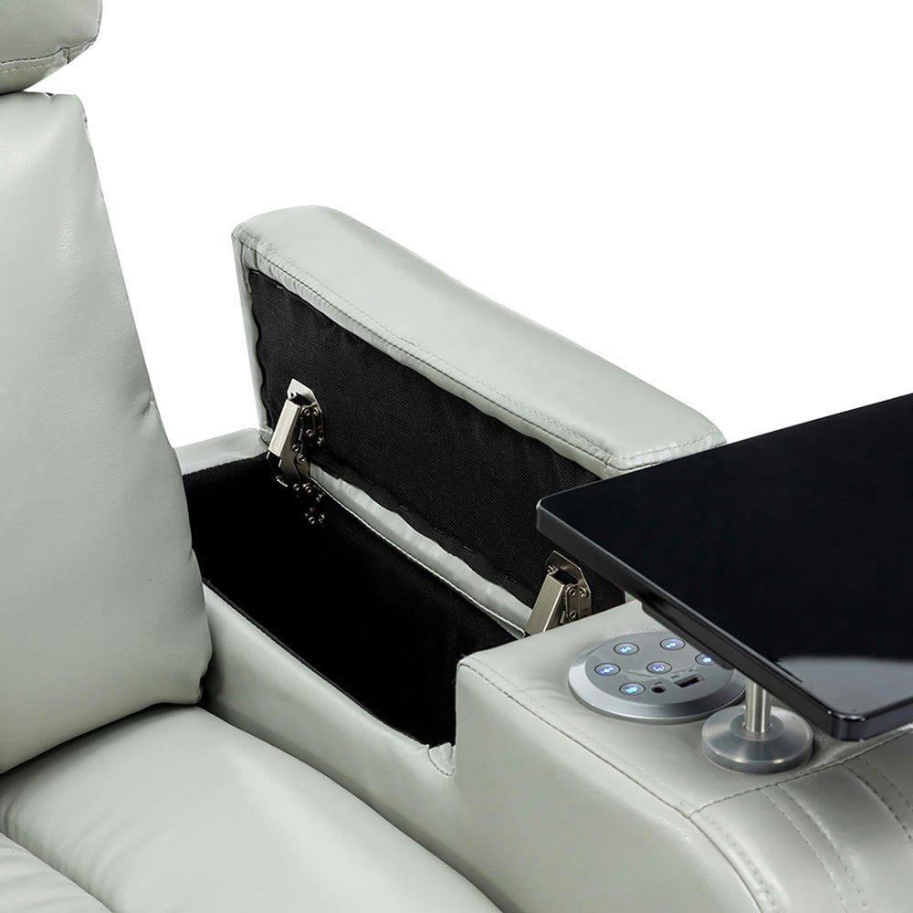 Alt View 5. Kadyn - PU Leather Power Home Theater Recliner with Cooling Cup Holder, Bluetooth Speaker, Tray Table & Arm Storage - Gray.