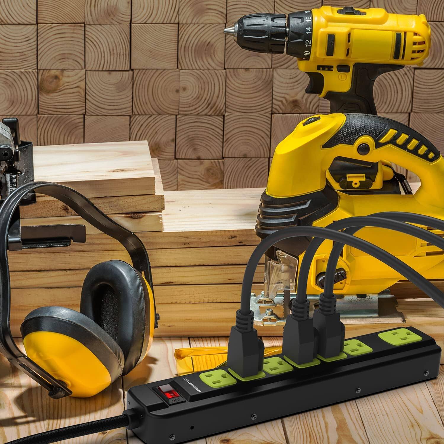 Alt View 4. Monster - Workshop Heavy-Duty Garage Power Strip Surge Protector - 4ft and 7 Outlets - Black.