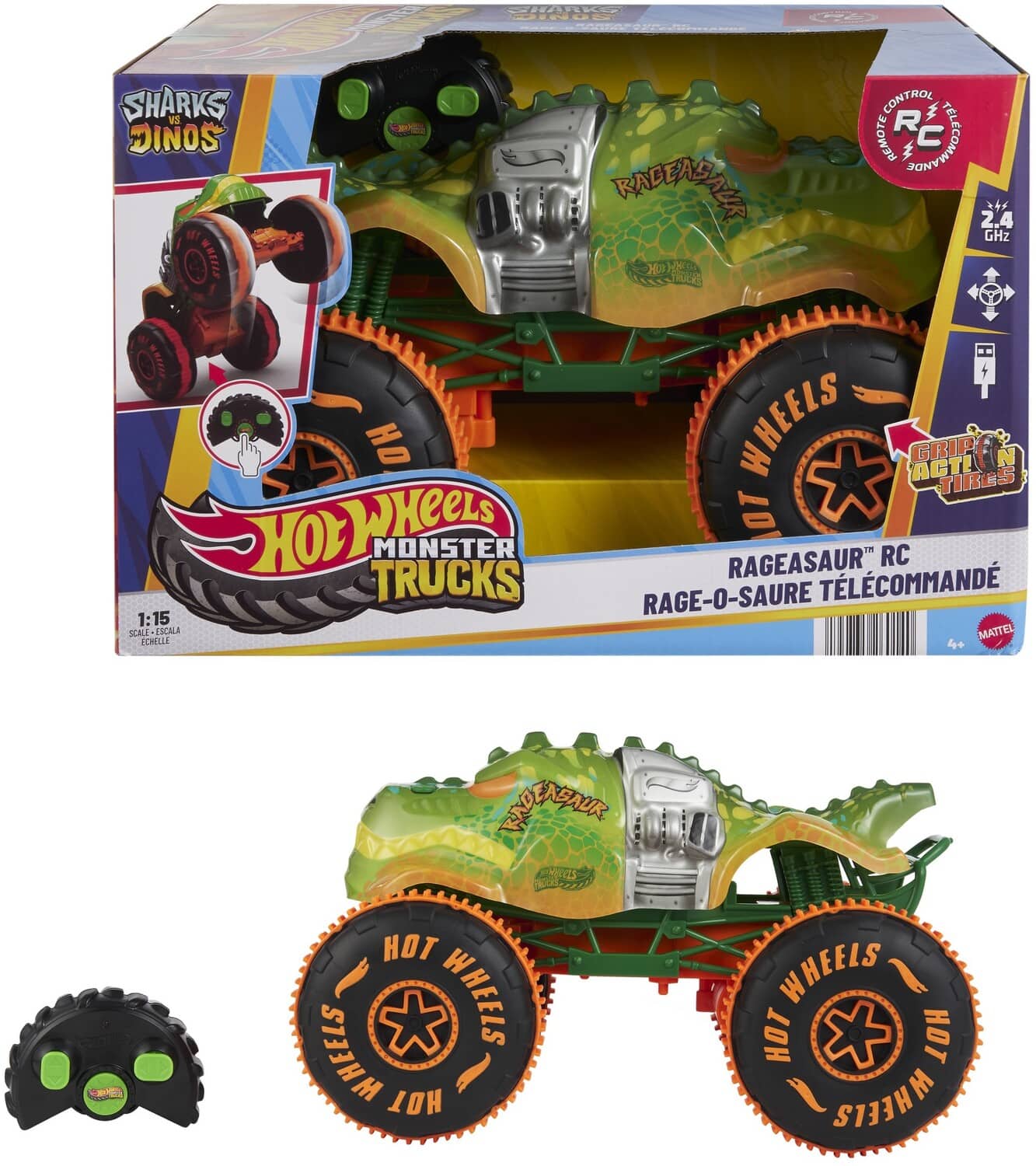 Mattel - Hot Wheels Monster Trucks 1:15 Scale RageAsaur RC Vehicle - COLLECTIBLES - Multicolor