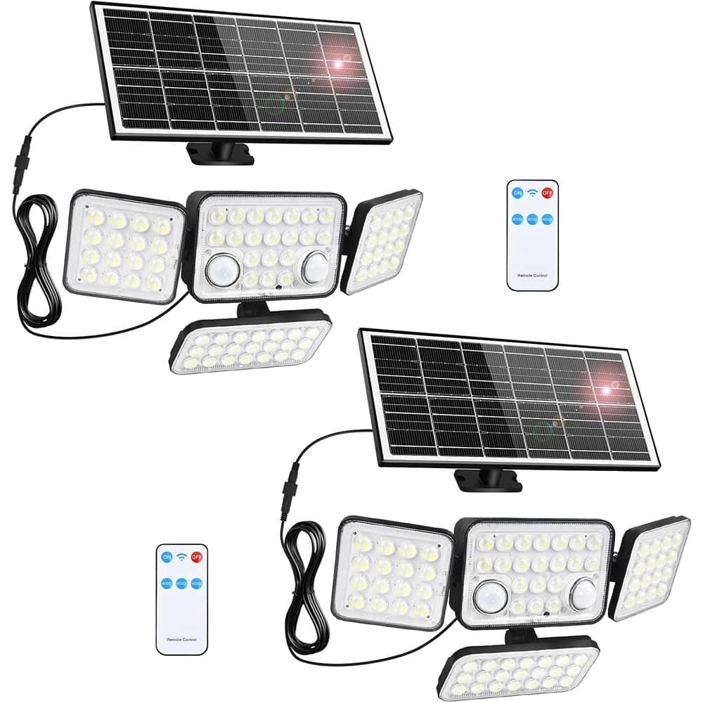 MOSZAR LLC - Solar Security Lights, 4-Head Split 292-LED Motion Sensor with Remote, 2 Pack