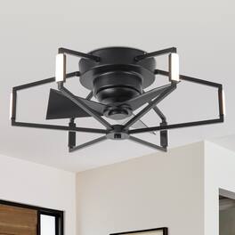 Parrot Uncle - 21" Modern Unique Low Profile Caged Ceiling Fan with Light and Remote - Black
