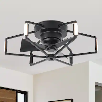 Front. Parrot Uncle - 21" Modern DC Motor Unique Low Profile Caged Ceiling Fan with Light and Remote - Black.