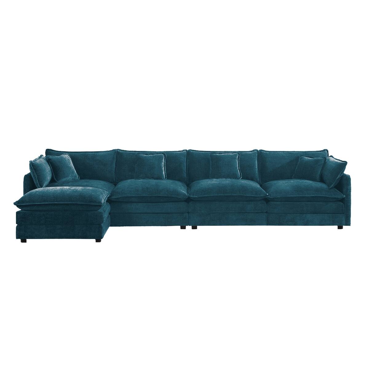 Left. Ropilly - Ropilly Modular Sectional Sofa Blue Chenille U Shaped Sectional Couch with Ottoman - Blue.
