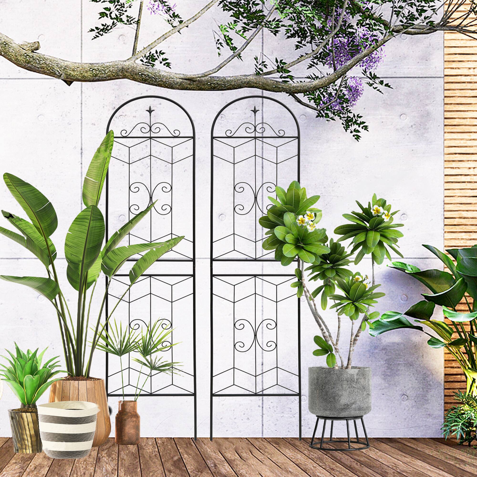 Alt View 4. Loheer - Rustproof Metal Garden Trellis 2 Pack, 7.2 ft x 1.6 ft Climbing Support - Black.
