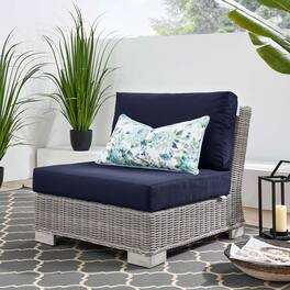 Conway Outdoor Patio Wicker Rattan Armless Chair by Modway - Light Gray Navy