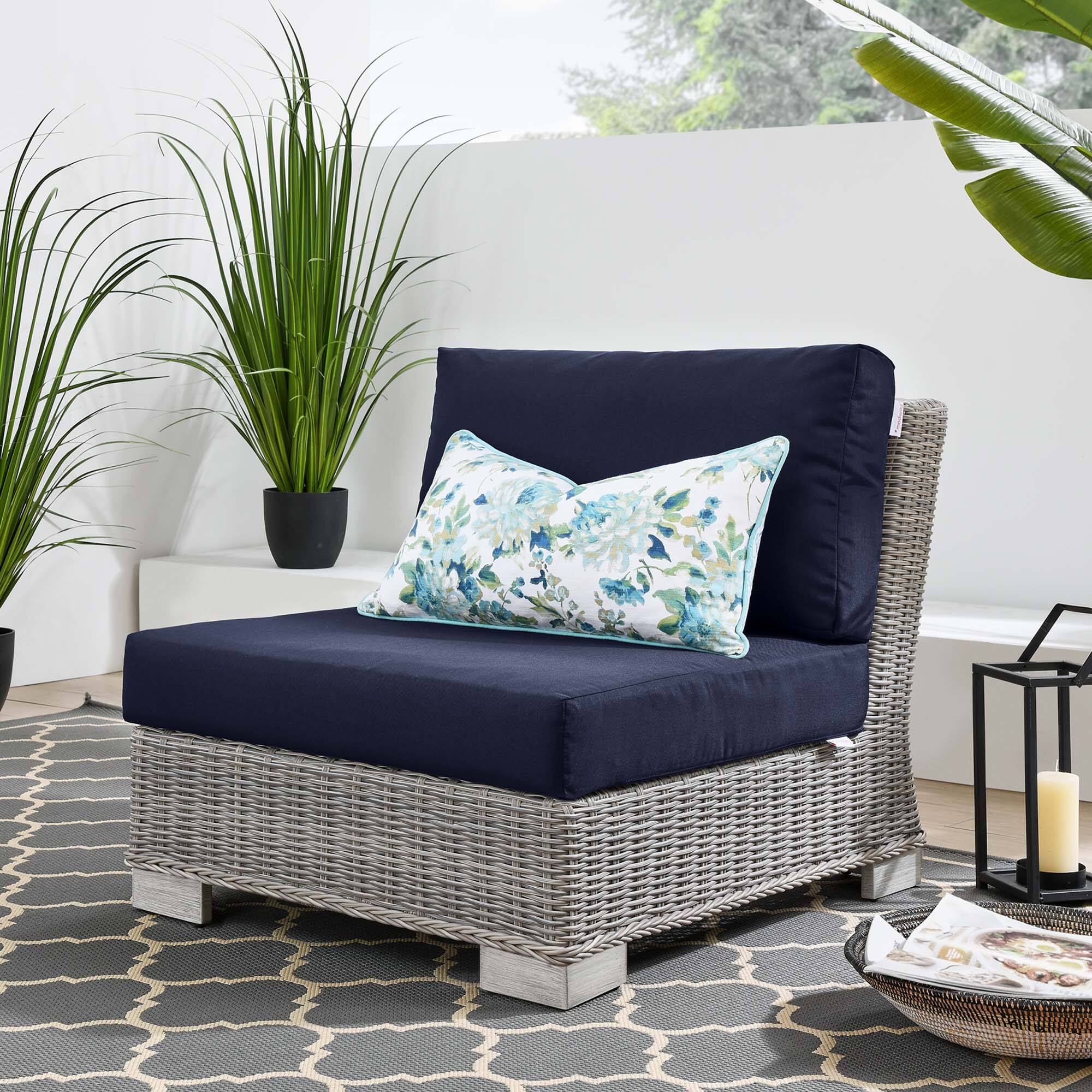 Front. Modway - Conway Outdoor Patio Wicker Rattan Armless Chair by Modway - Light Gray Navy.