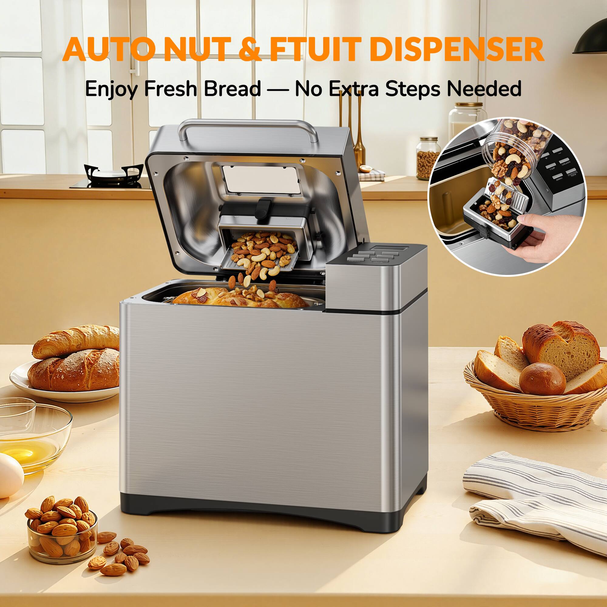 Manastin 2LB Bread Maker, Bread Machine with Fruit and Nut Dispenser ...