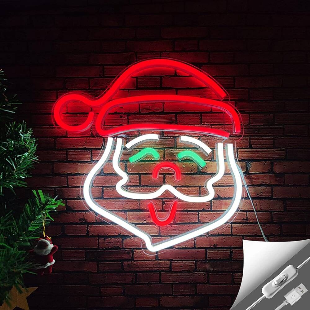 Front. PARKER SLATER - Santa Claus Neon Sign, USB LED Acrylic Christmas Light with Switch for Wall Decor & Parties - Santa Claus.