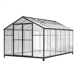 Mondawe - 8x12 FT Outdoor Polycarbonate Greenhouse with Double Doors and Two Ventilation Windows - Black