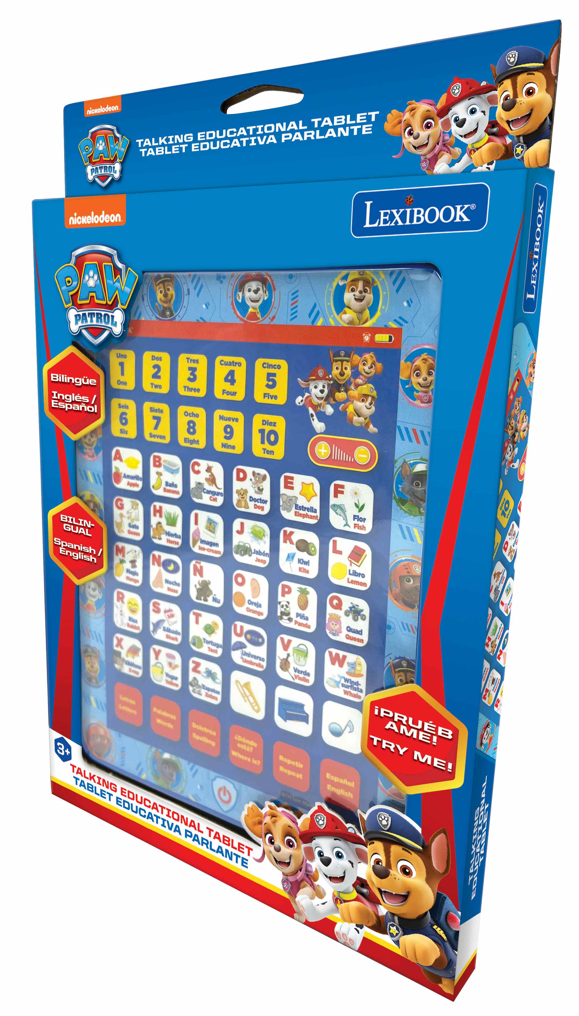 nickelodeon TABLET TALKING EDUCATIONAL PARLANTE PAW TABLET EDUCATIVA PATROL nickelodeon LEXIBOOK PAW PATROL BOOK LEX EX Uno Dos Tres Cuatro 1 Cinco 2 3 4 Bilinge One Two 5 Three Four Ingls Five Espaol Sols Slete Ocho 6 Nueve 7 8 Diez Sl 9 Seven 10 Eight Nine A Ten  C D Amarlc Apple Baho E Saan Canguro Cat F G Doctor H Dog Estrella 19 BILIN- I Eephant Flor Gate J Fish GUAL - Merba K III Nore Imagen Spanish English I M -- Jabbe L N Jup Kwl N Kite Libro Moche o Lemon - P R S Oreja Grange Pla T Panda haan Sdbade U Guad X -at Guoon Turtuga V Y - Universo "Undrula W Z Verde Viallie "Wind surfiata Lebas Whale Letan -daa Wards Puletrea Spellin iDnds PRUB AME! 3+ where estat TRY Nt Repotir Repeat ME! TABLET Esp