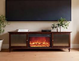 Living Essentials Corp - Kelso Unfold TV Console 72 inch Electric Fireplace TV Stand and Modern Entertainment Center with Glass Doors - Brown