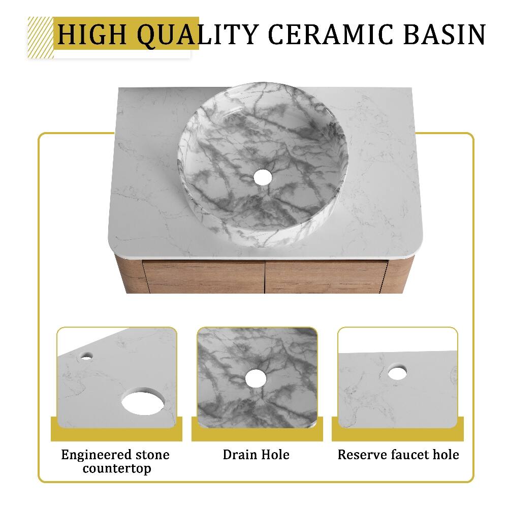 HIGH QUALITY CERAMIC BASIN

Engineered stone countertop
Drain Hole
Reserve faucet hole