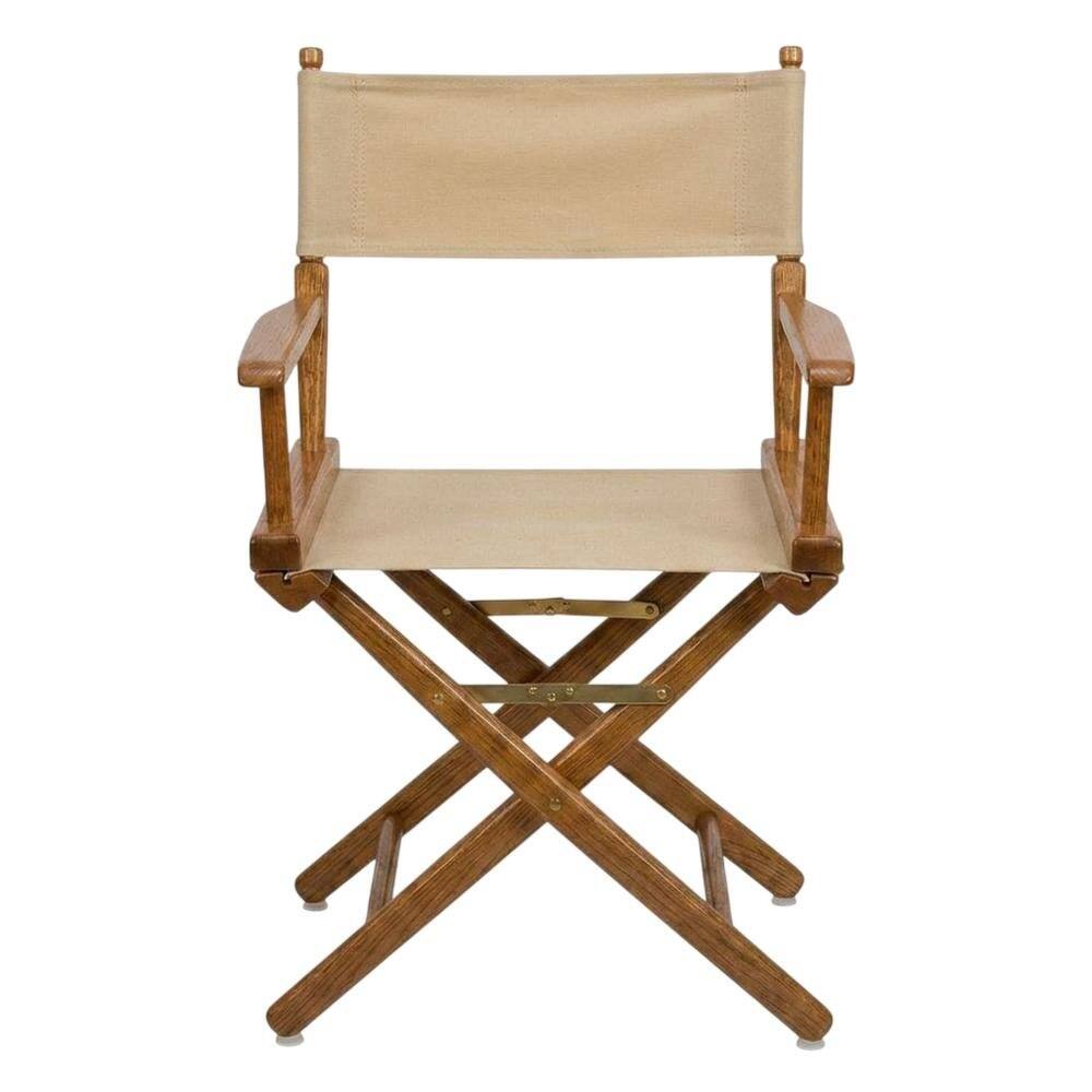 Angle. FurniFact - Beige Extra-Wide Director's Chair - Mission Oak Frame/ Natural Canvas.