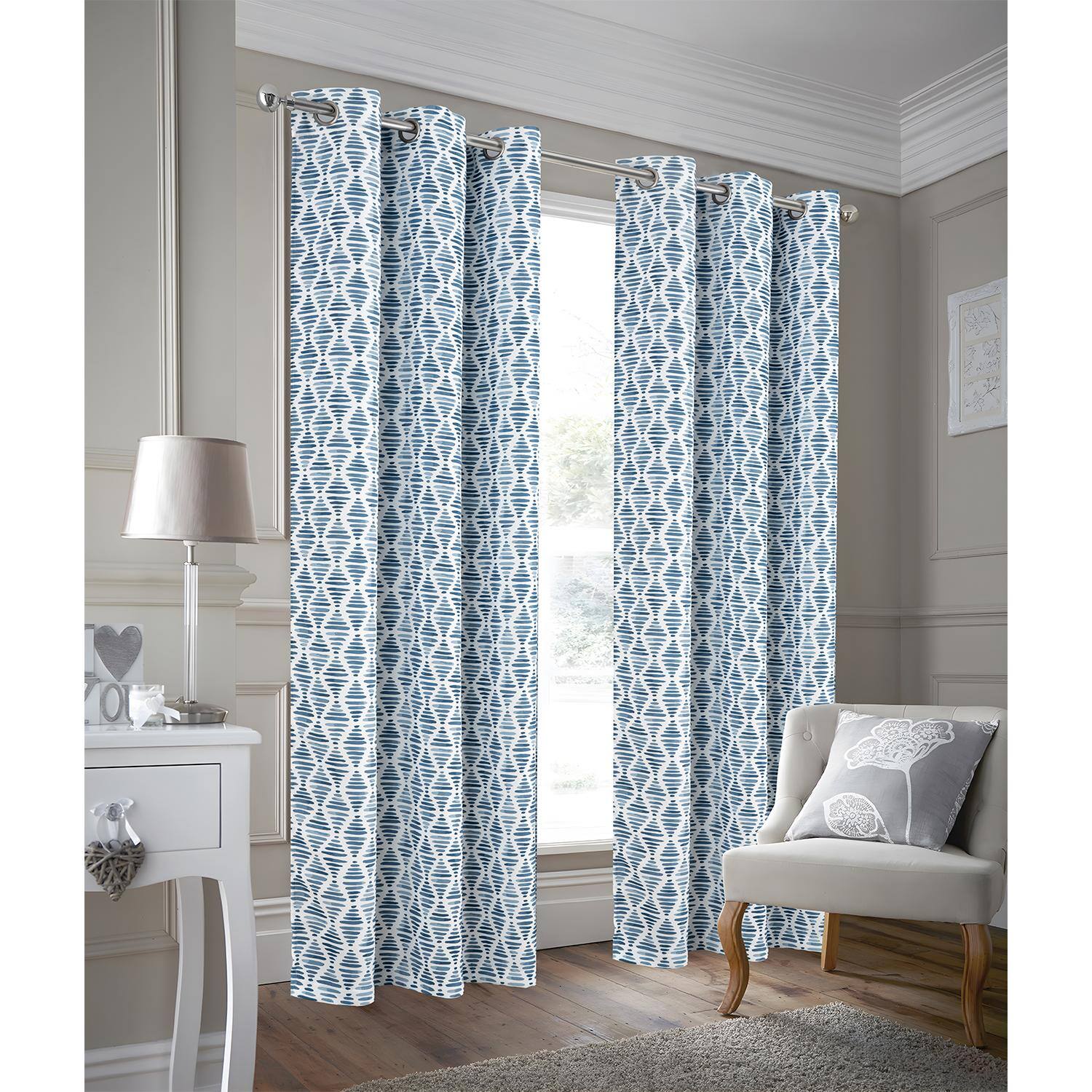 Angle. RT Designers Collection - RT Designer Collection Justice Printed Blackout Luxurious Decorative Grommet Curtain Panel 54" x 84" Blue - Blue.