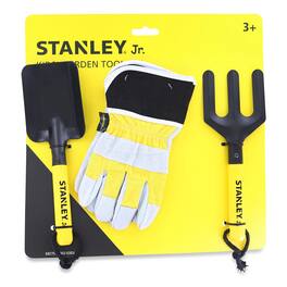 Red Tool Box - Stanley JR Garden Hand Tool 3 Piece Set | Hand Spade | Hand Fork | Work Gloves - Yellow