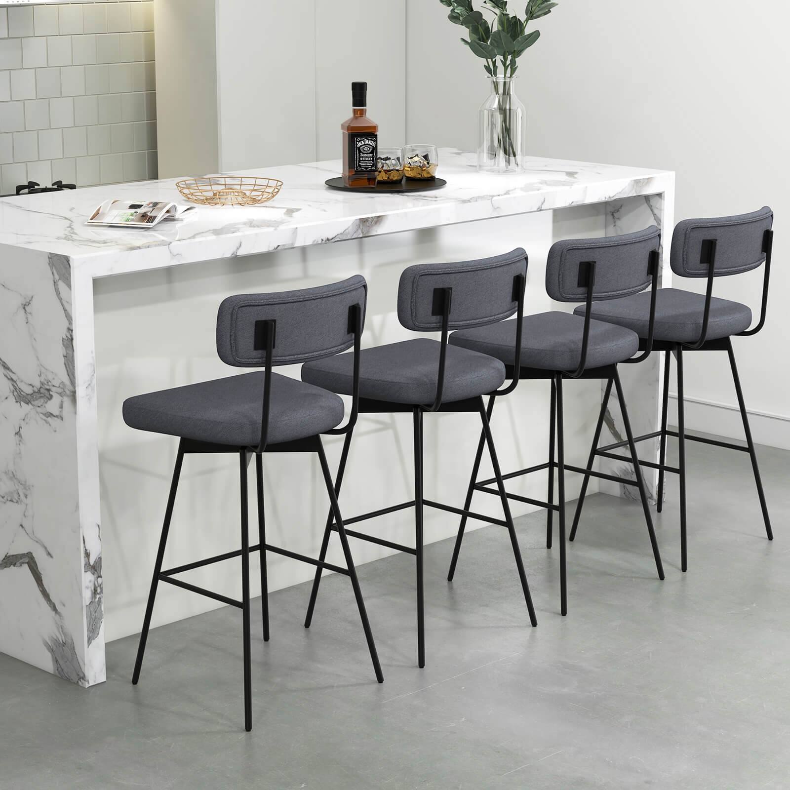 Alt View 1. Costway - 29" Upholstered Swivel Bar Stool Set of 4 with Padded Seat Footrest Metal Frame - Gray.
