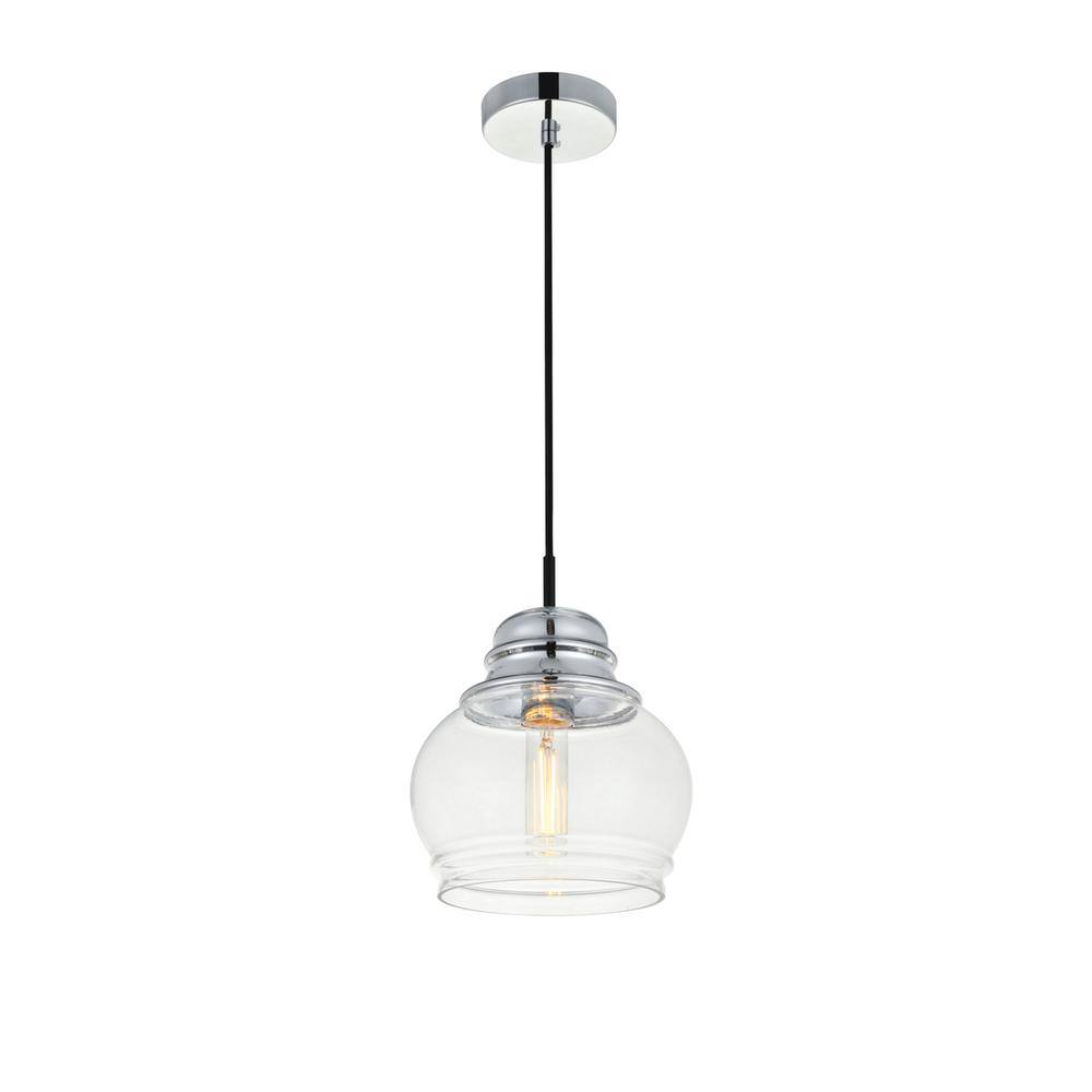 Alt View 2. Living District - Kenna 1 Light Chrome Pendant With Clear Glass - Chrome And Clear.