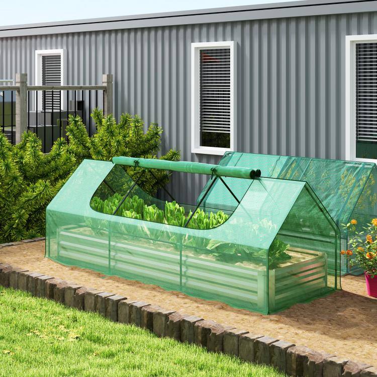Alt View 1. PULUZ - 8.6 x 3 x 1ft Metal Planter Box with Mini Greenhouse, Galvanized Raised Garden Bed with Cover - Green and Silver.