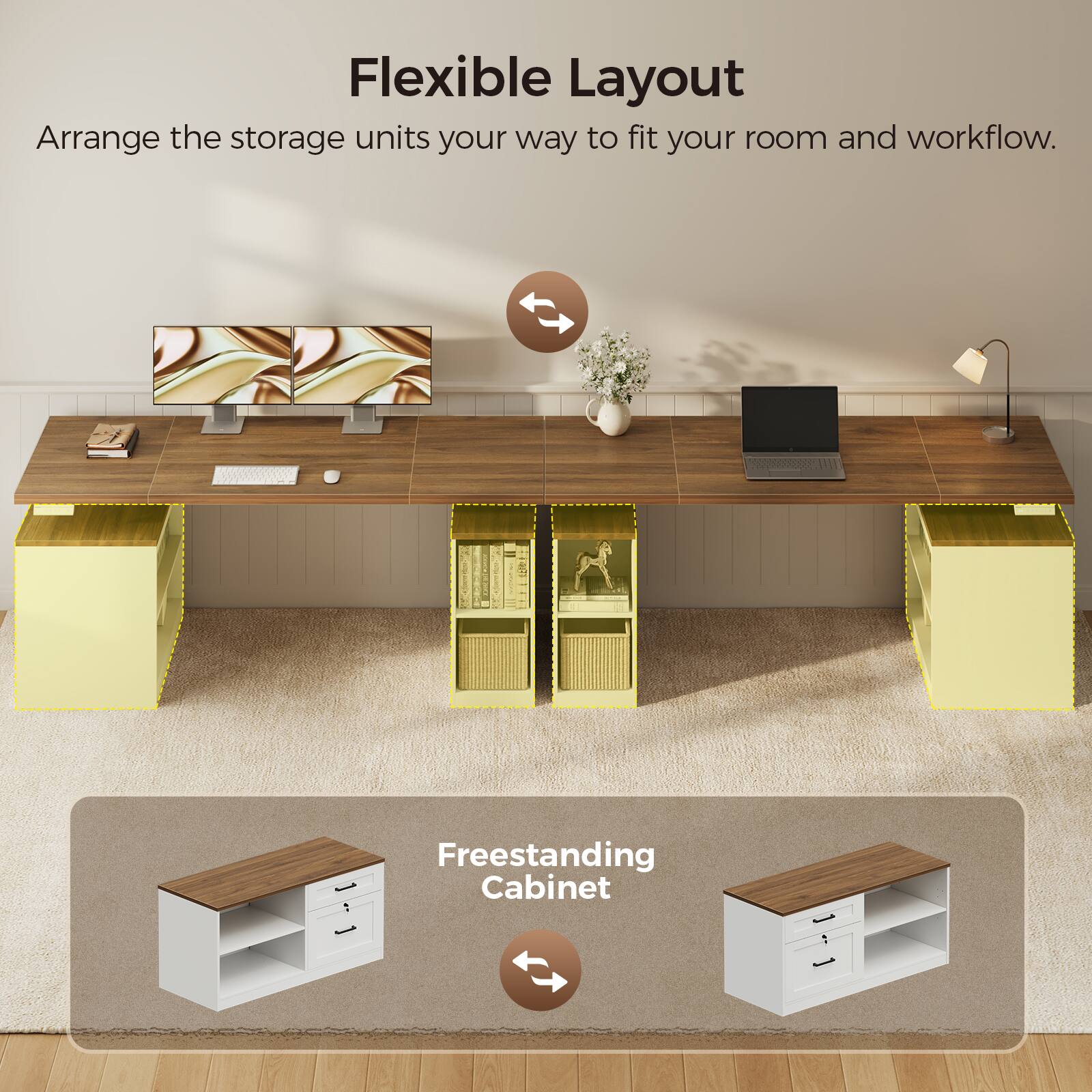 OffiGo Farmhouse L Shaped Electric Standing Desk with Open Storage ...